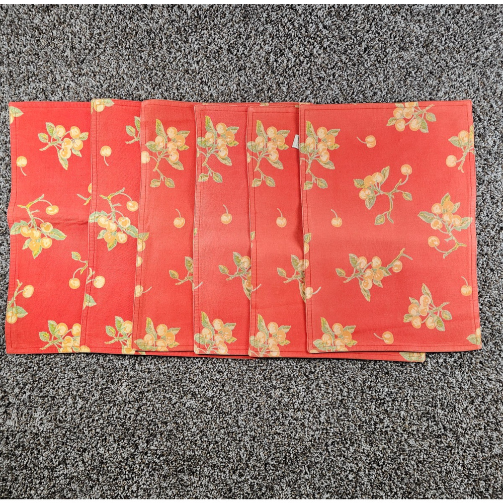 Lot of 6 XOCHI Vintage Placemats Coral Berry Print Cottagecore